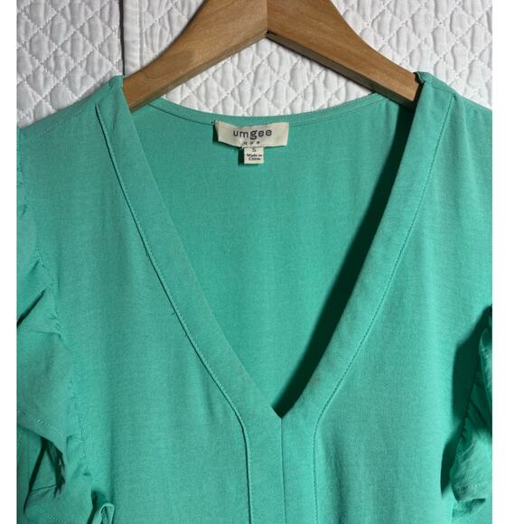 Umgee Women S Emerald Teal Ruffle Tiered Flutter Sleeve Midi Dress - Picture 3 of 7